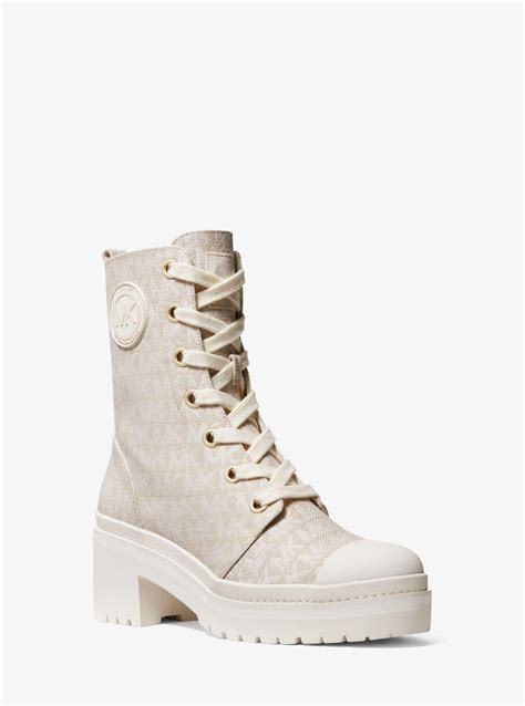 Michael Kors Natural Corey Logo Jacquard Combat Boot